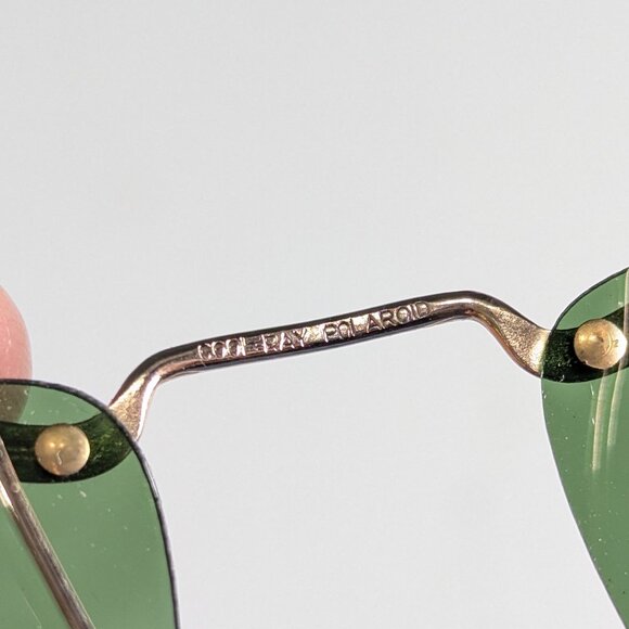 Green Cool-Ray Polaroid slide-on sunglasses, gold and green clip on sunglasses - Picture 9 of 12